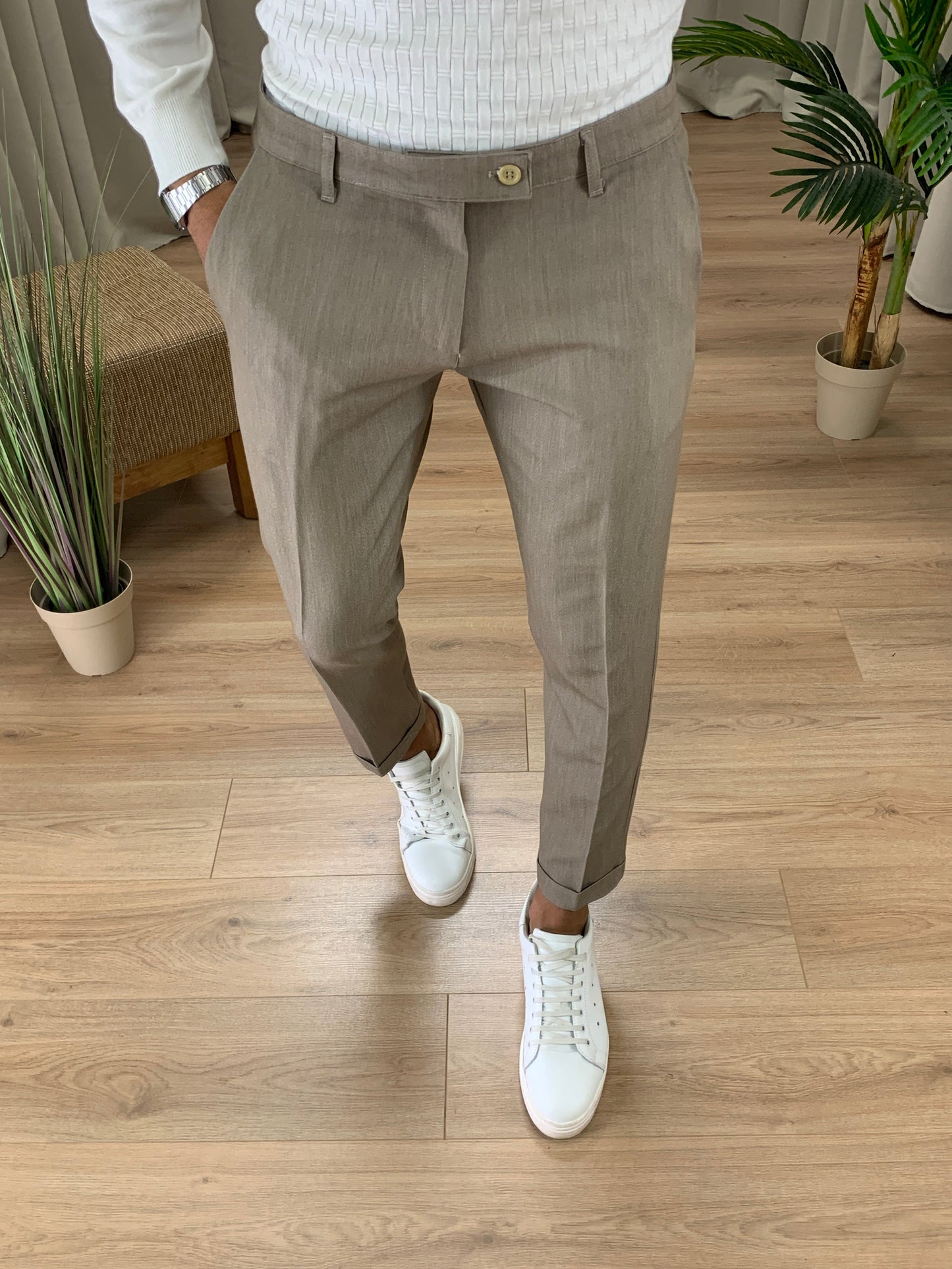 Pantalone Lussemburgo con risvolto col. Beige