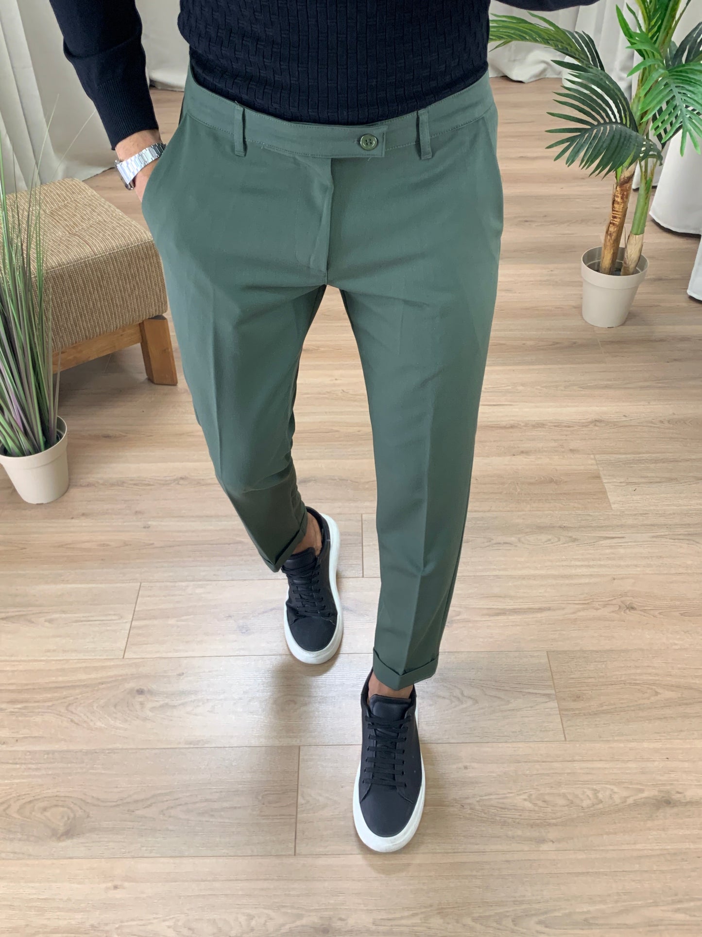 Pantalone Lussemburgo con risvolto col. Verde Militare