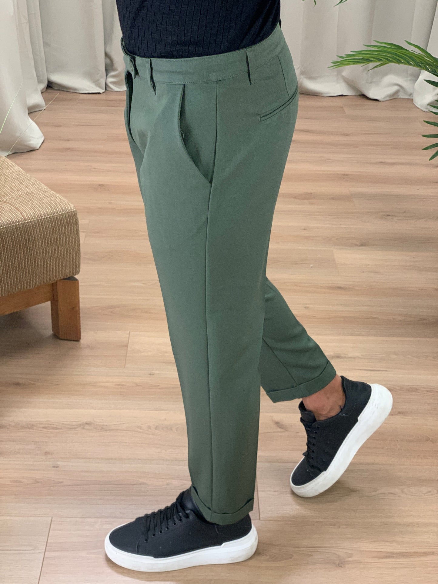 Pantalone Lussemburgo con risvolto col. Verde Militare