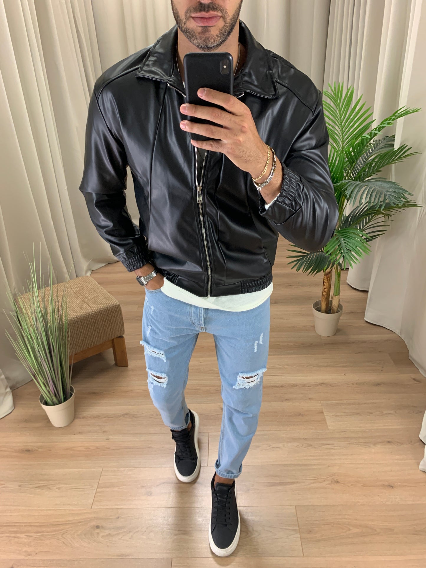 Giubbotto Basket effetto Pelle col. Nero