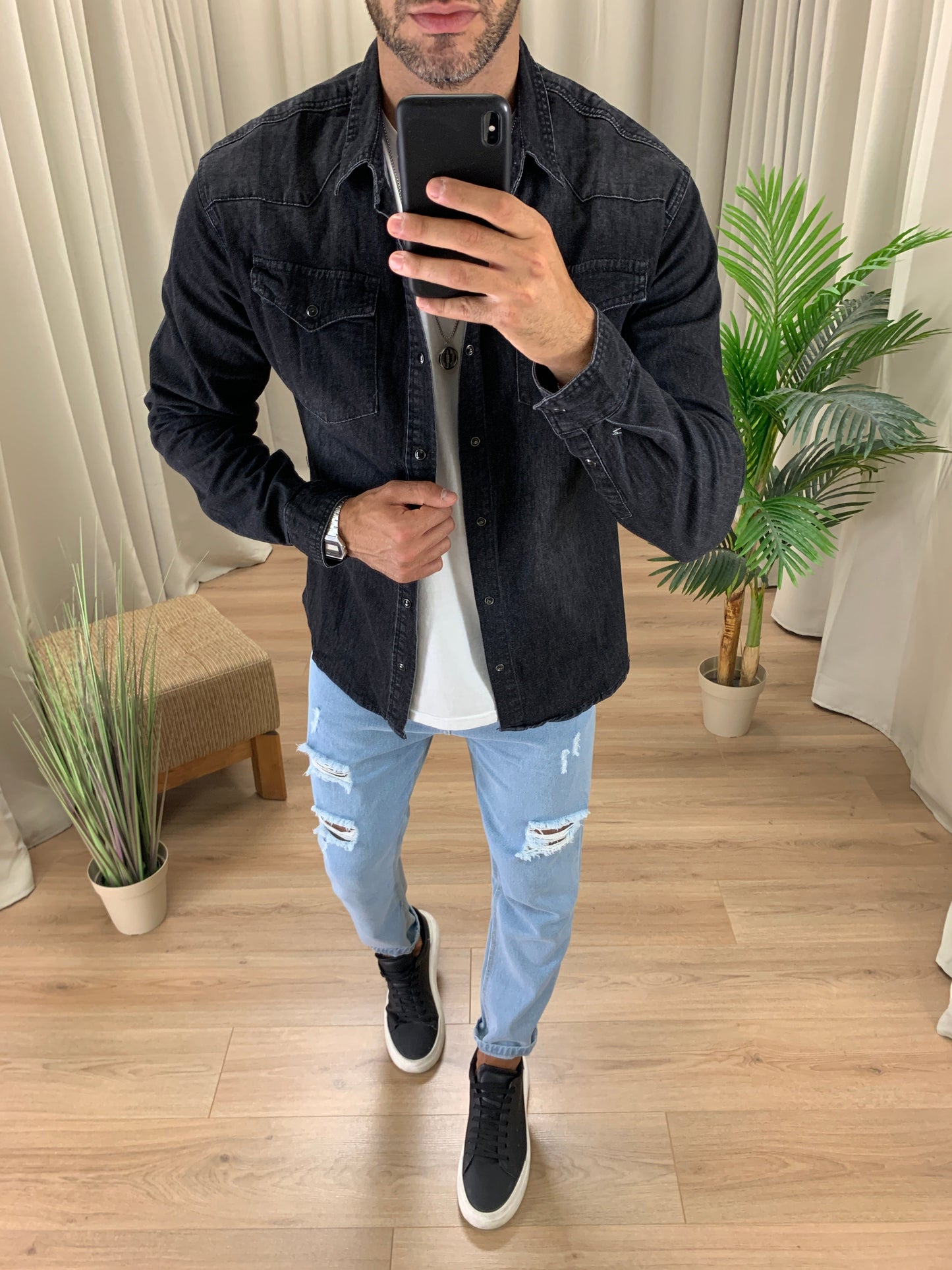 Camicia di Jeans Cayenne con Taschini col. Nero