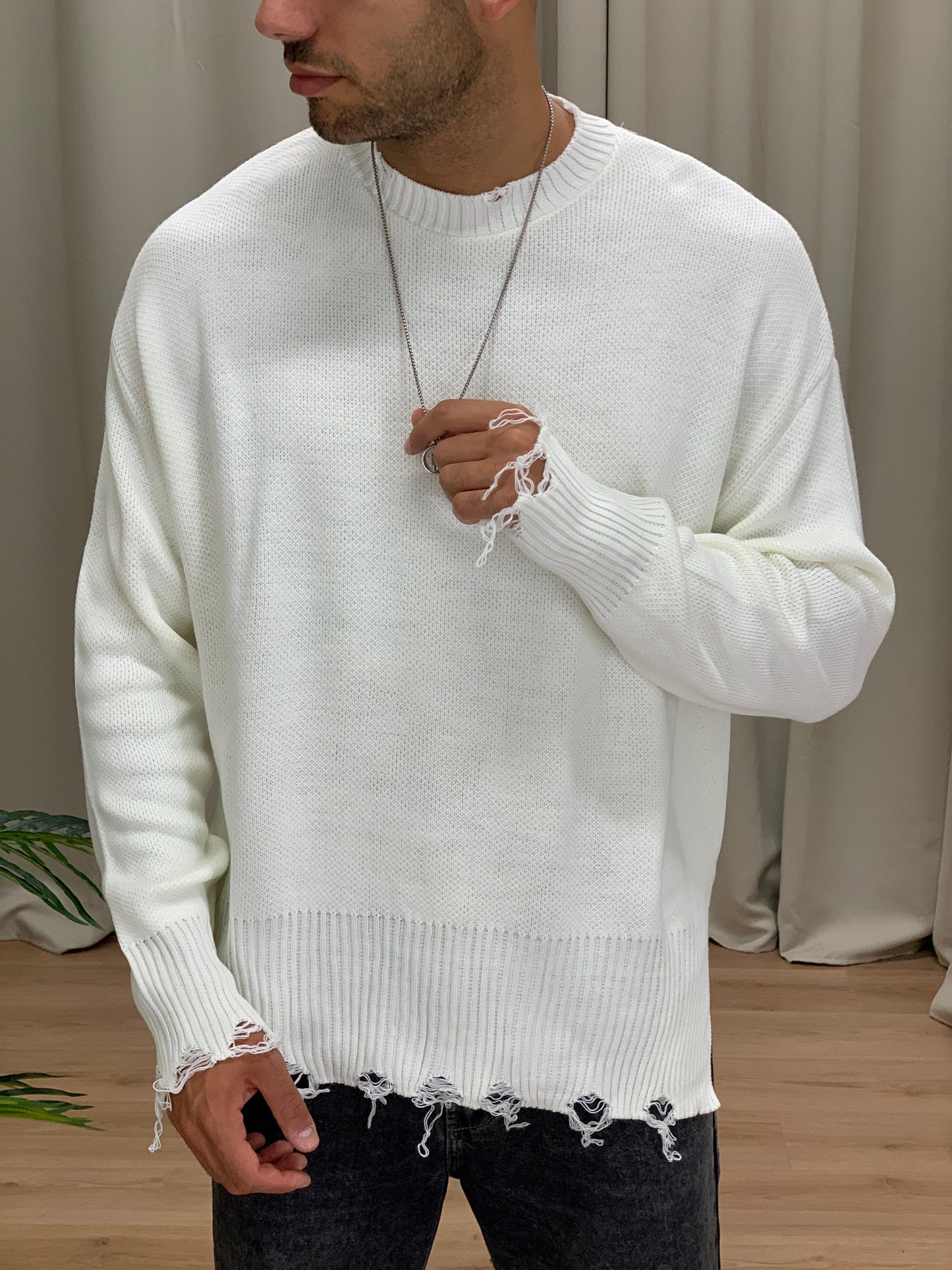 Maglia Broke con fondo Sfrangiato col. Panna