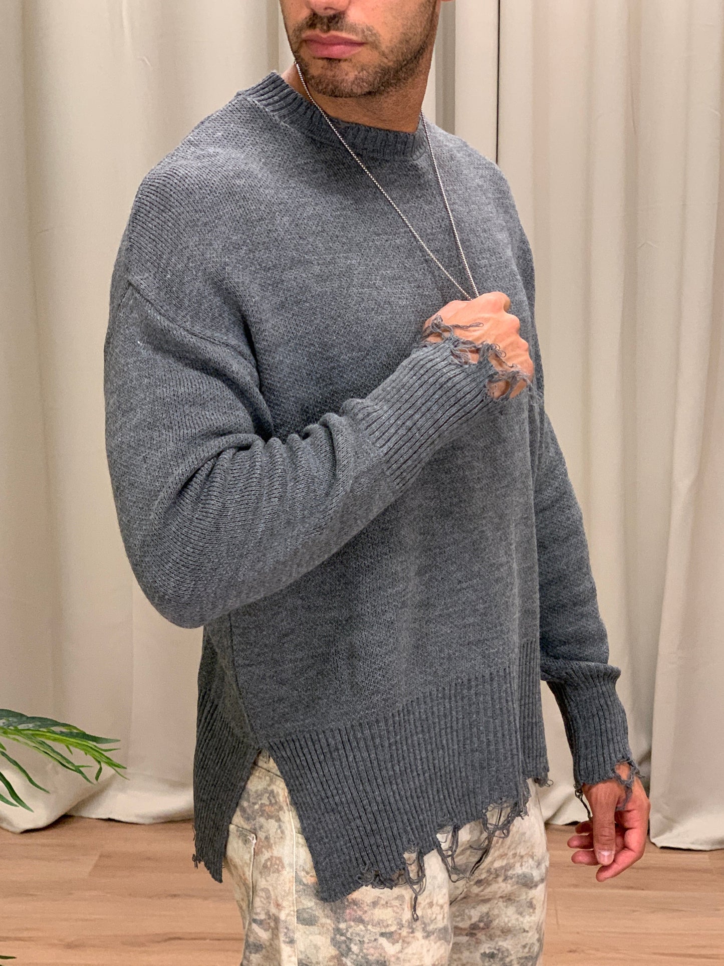 Maglia Broke con fondo Sfrangiato col. Antracite