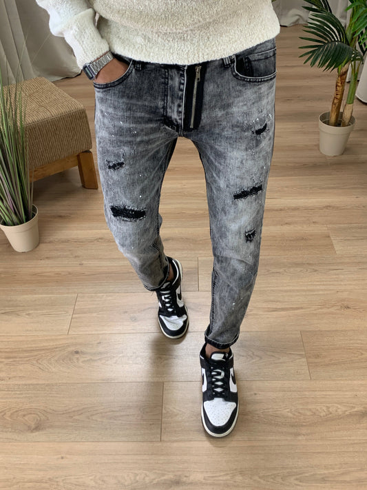 Jeans Pax con Zip e Abrasioni col. Antracite
