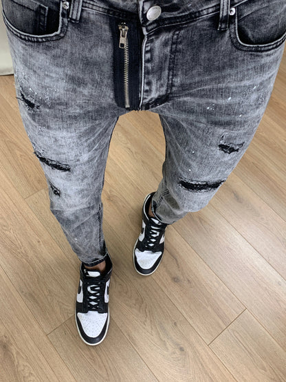 Jeans Pax con Zip e Abrasioni col. Antracite