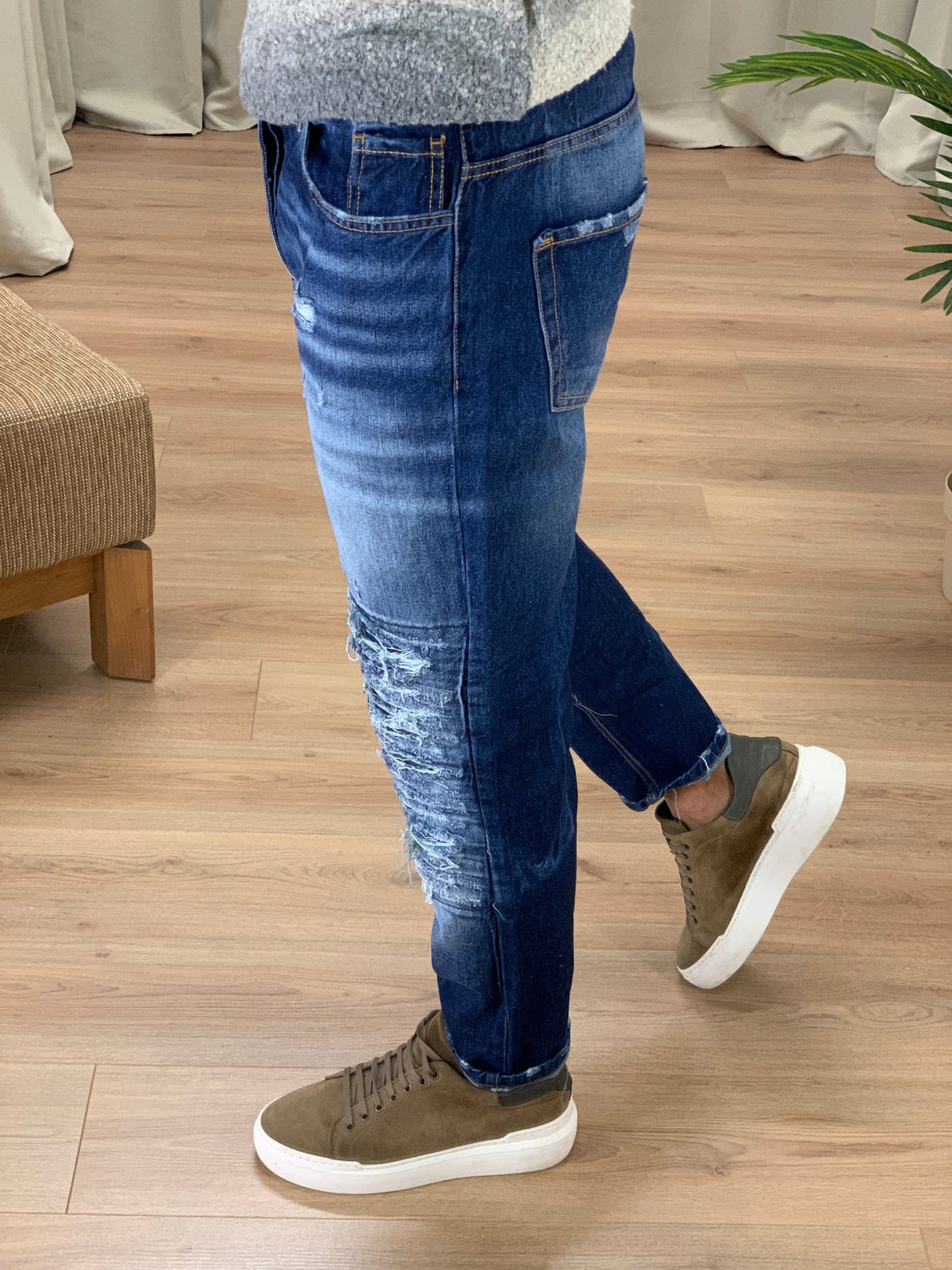 Jeans Zex con Rotture Biker col. Denim