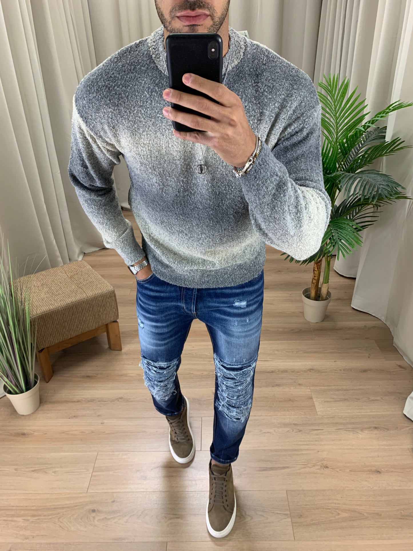 Jeans Zex con Rotture Biker col. Denim