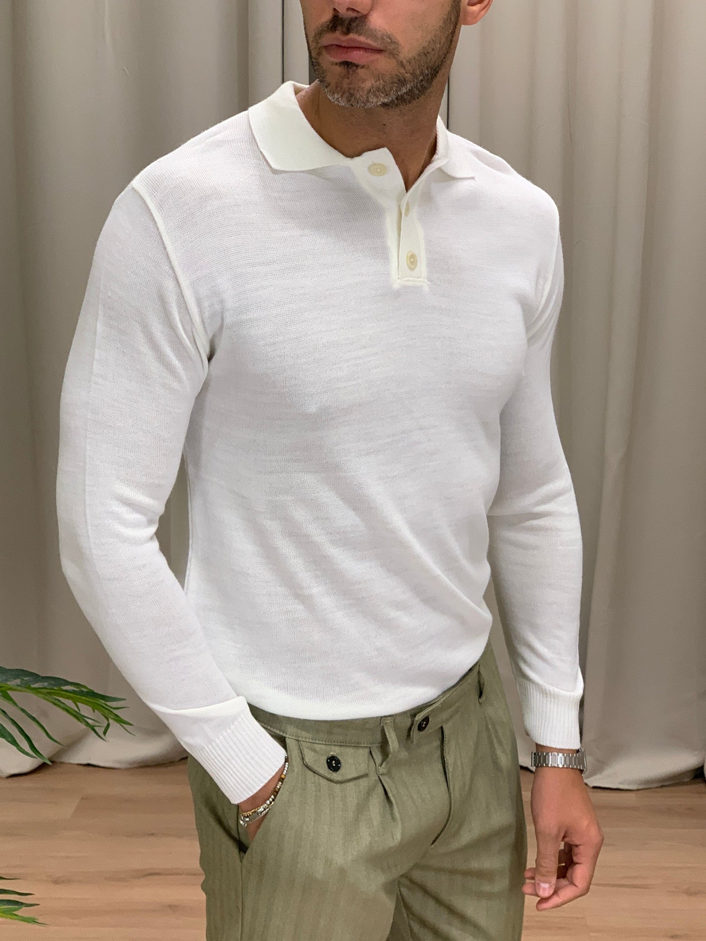 Maglia Lagos con scollo Polo e bottoni col. Panna