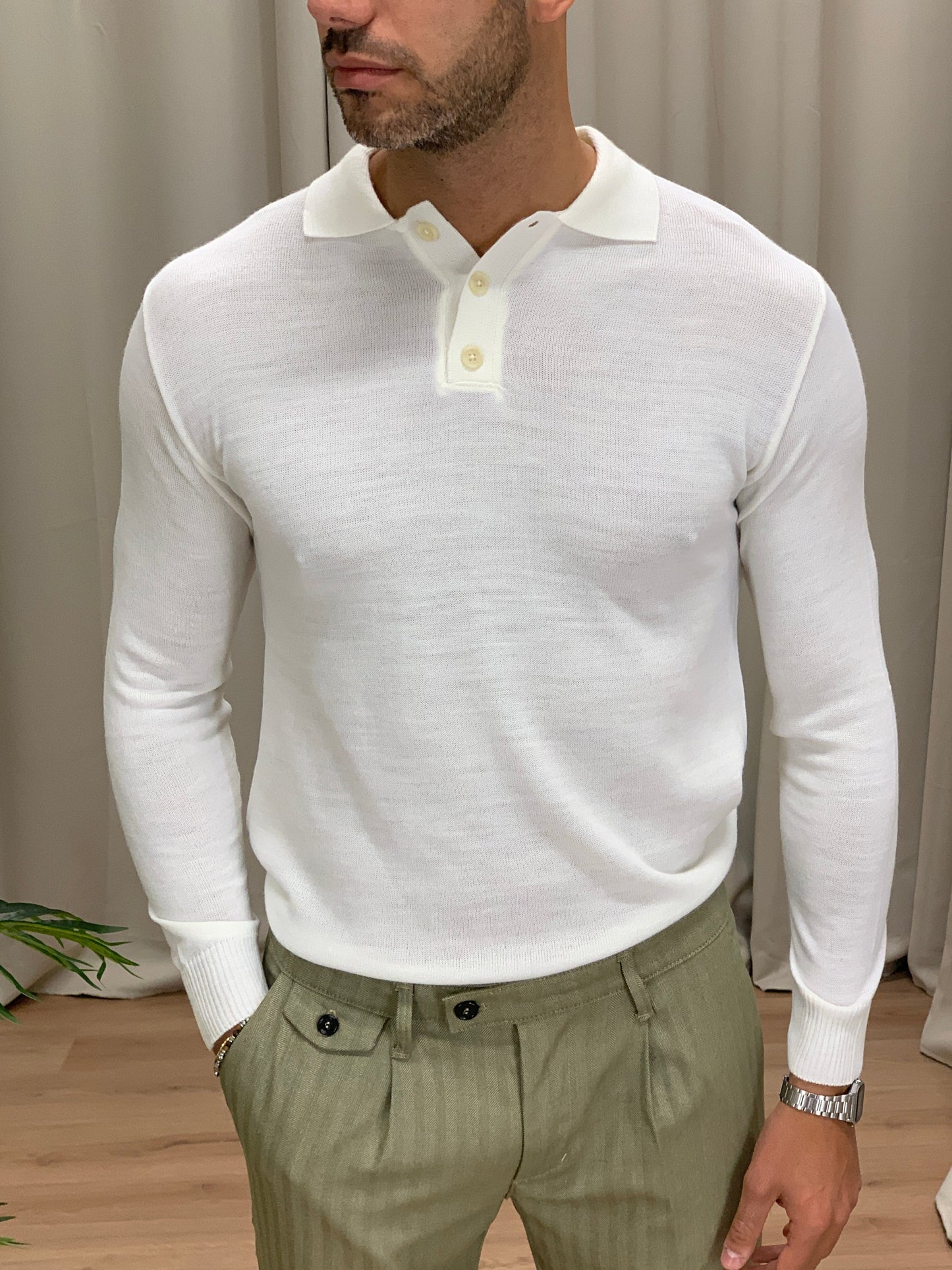 Maglia Lagos con scollo Polo e bottoni col. Panna