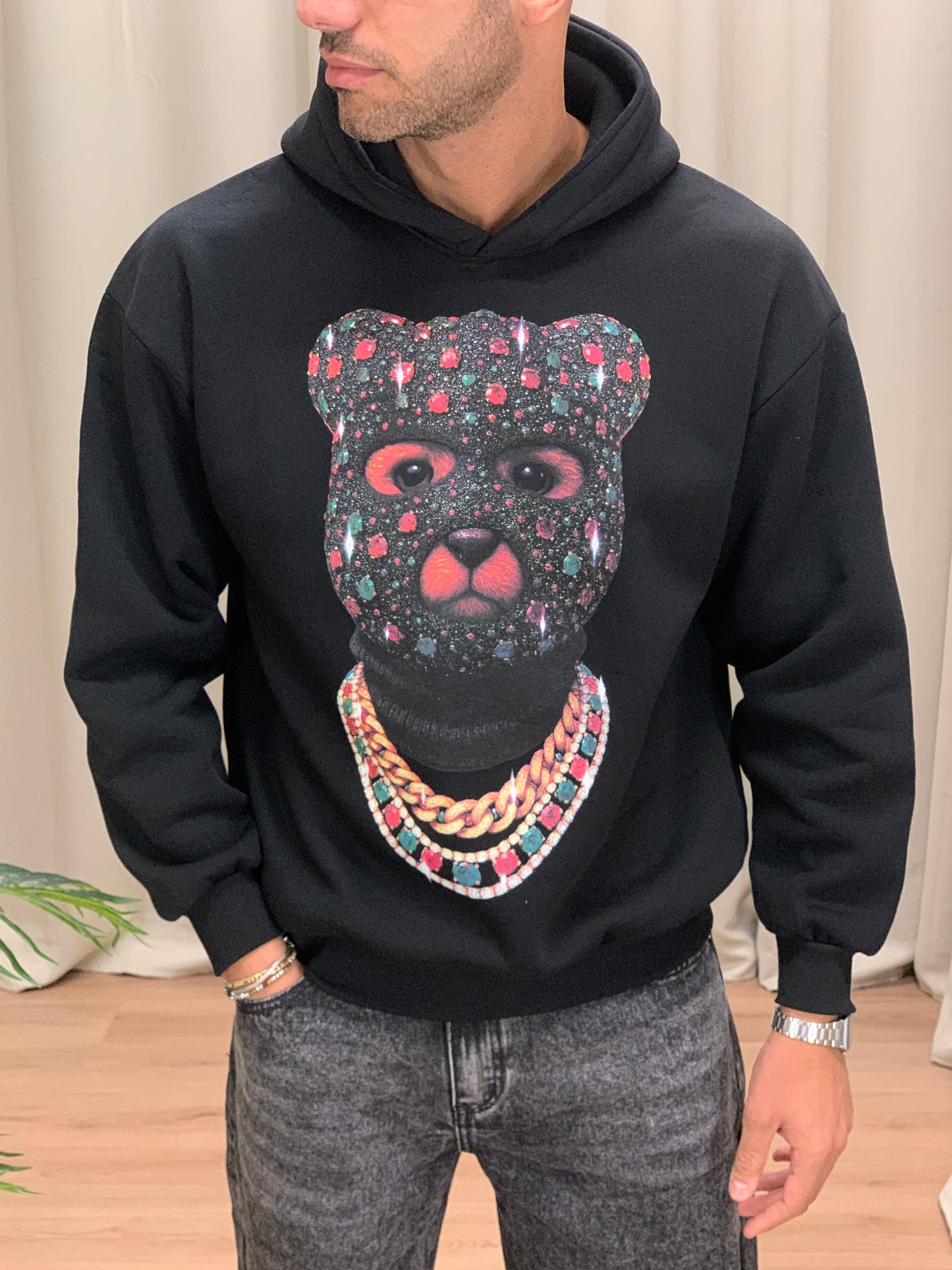 Felpa Bear Gang con cappuccio col. Nero