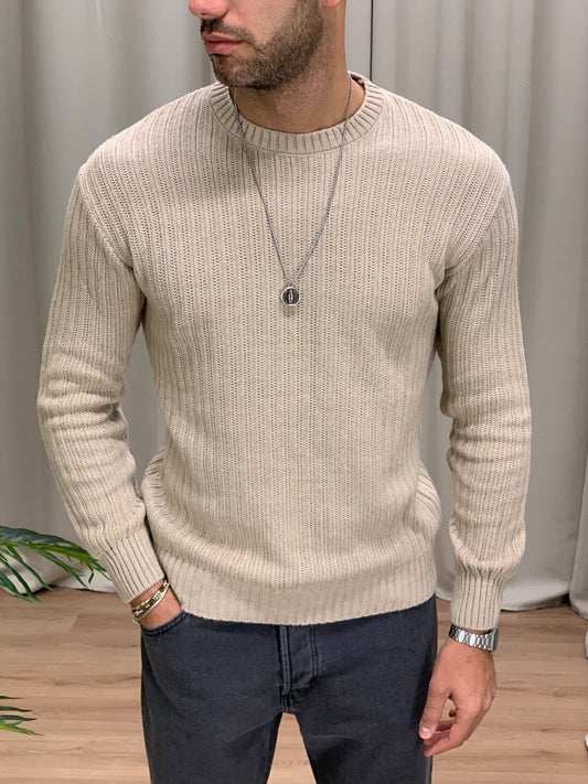 Maglioncino Stronger girocollo basic con Trama col. Beige