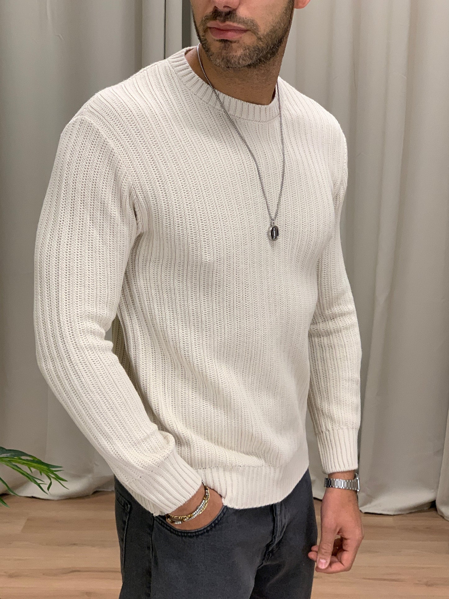 Maglioncino Stronger girocollo basic con Trama col. Avorio