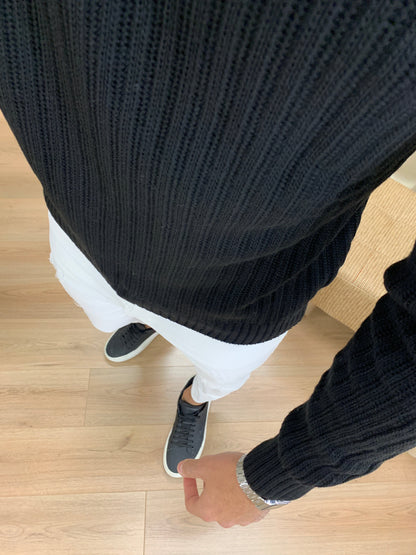 Maglioncino Stronger girocollo basic con Trama col. Nero