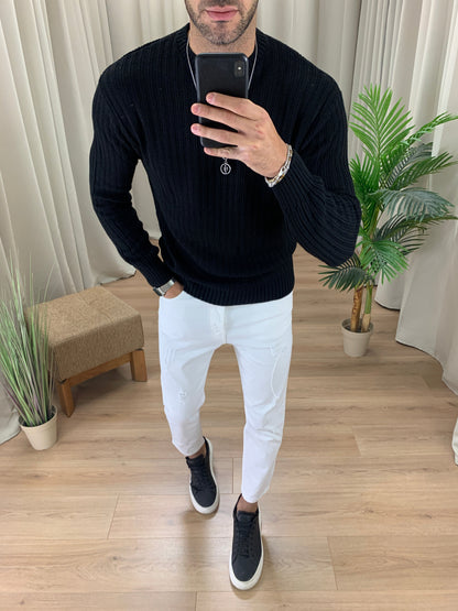 Maglioncino Stronger girocollo basic con Trama col. Nero