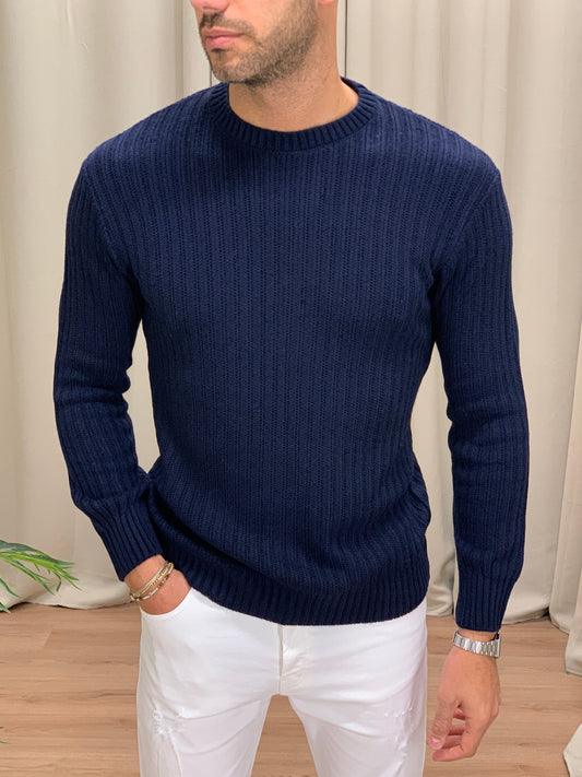 Maglioncino Stronger girocollo basic con Trama col. Blu