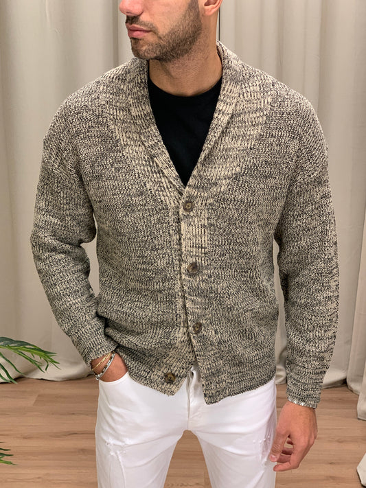 Cardigan Giacca fantasia sale e pepe col. Sabbia