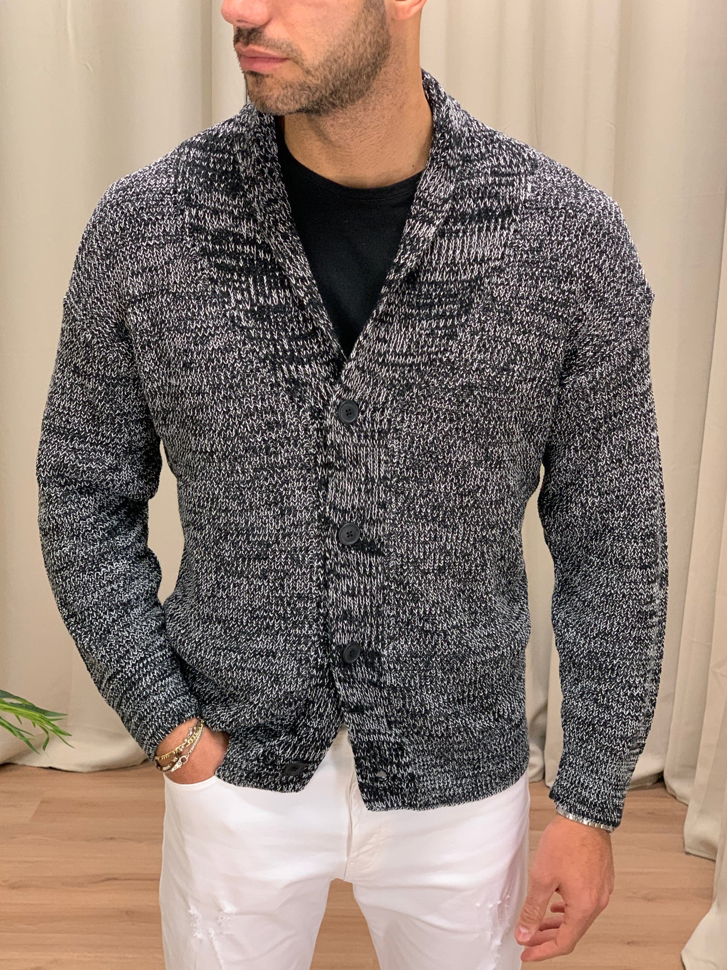 Cardigan Giacca fantasia sale e pepe col. Nero