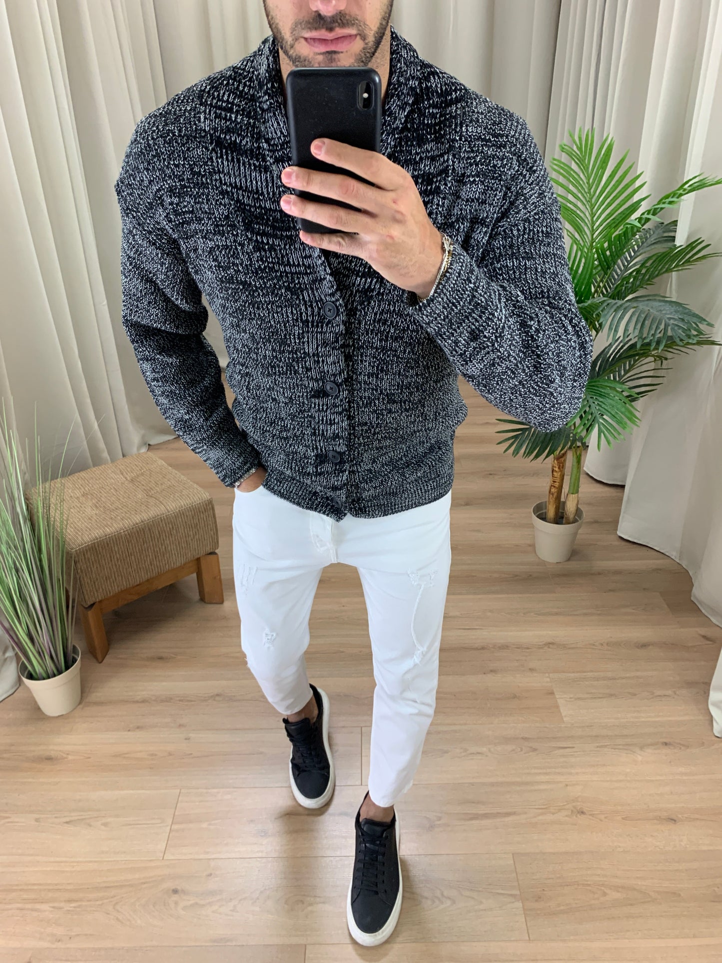 Cardigan Giacca fantasia sale e pepe col. Nero