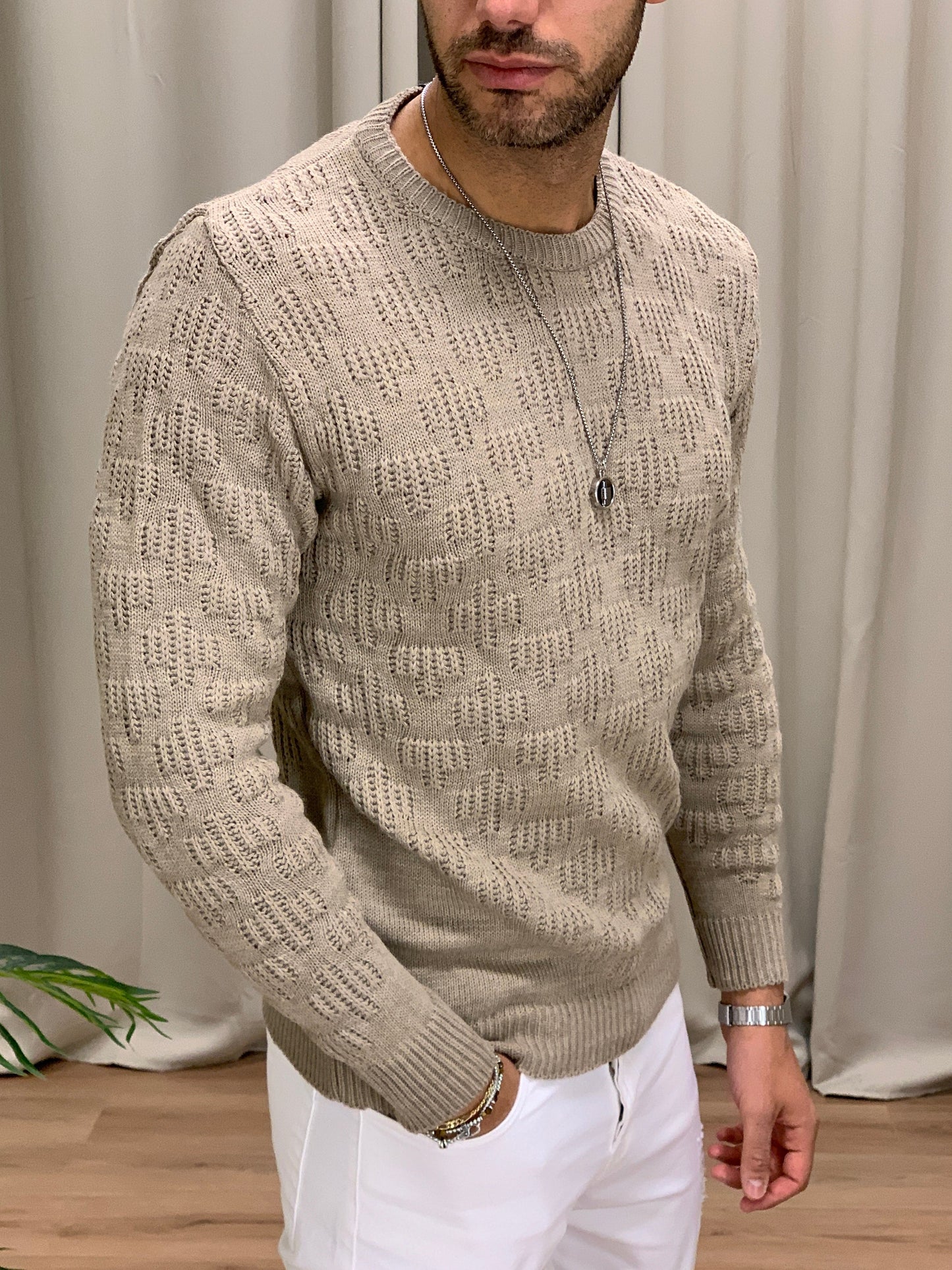 Maglioncino Harder girocollo con Trama col. Nocciola