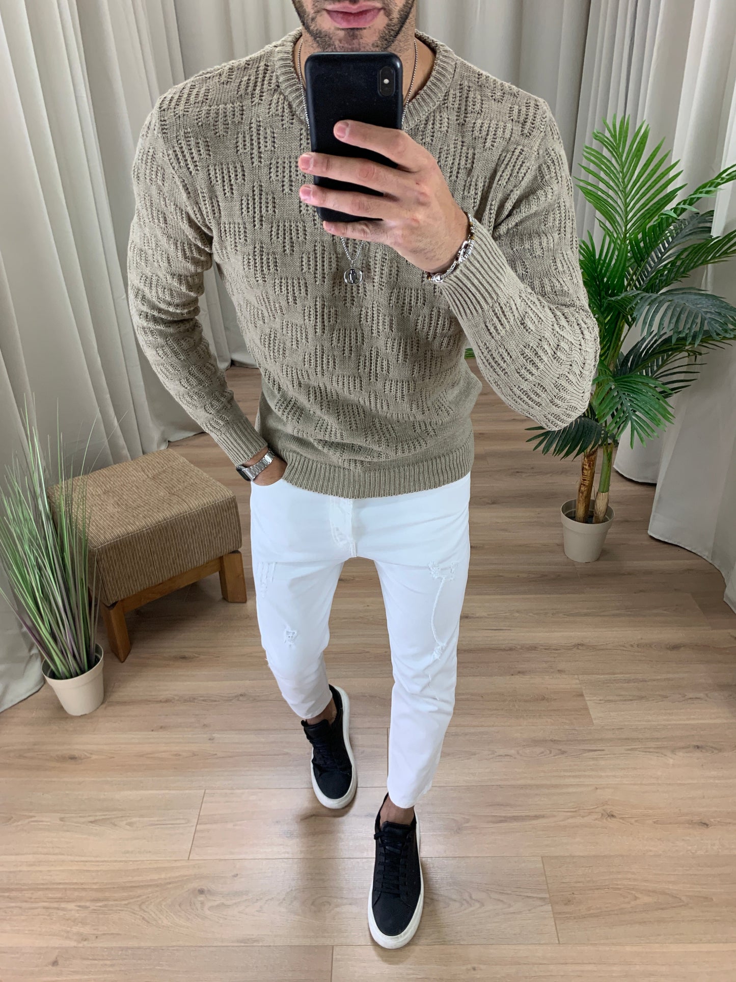 Maglioncino Harder girocollo con Trama col. Nocciola