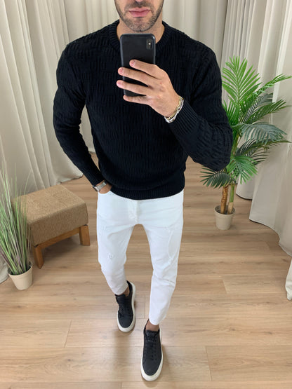 Maglioncino Harder girocollo con Trama col. Nero