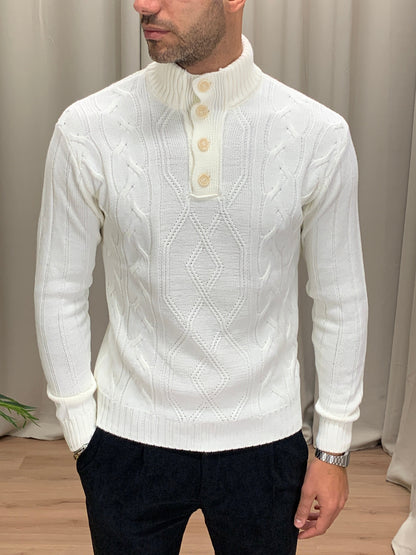 Maglioncino Absolu collo lupetto con bottoni col. Bianco