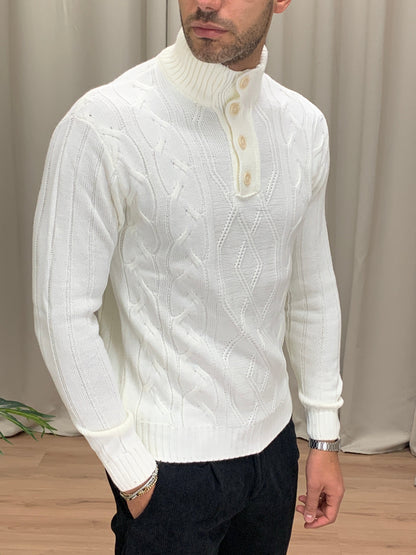 Maglioncino Absolu collo lupetto con bottoni col. Bianco