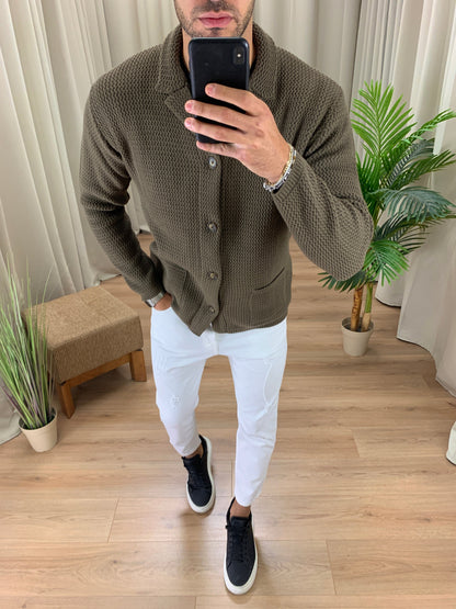 Giacca in maglia con taschini col. Fango