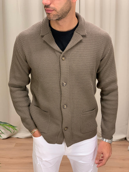 Giacca in maglia con taschini col. Fango