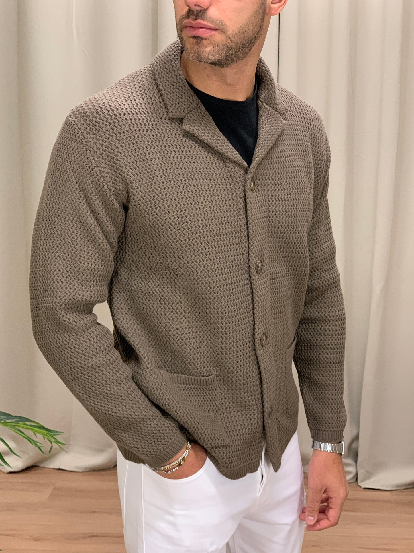 Giacca in maglia con taschini col. Fango