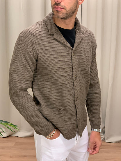 Giacca in maglia con taschini col. Fango