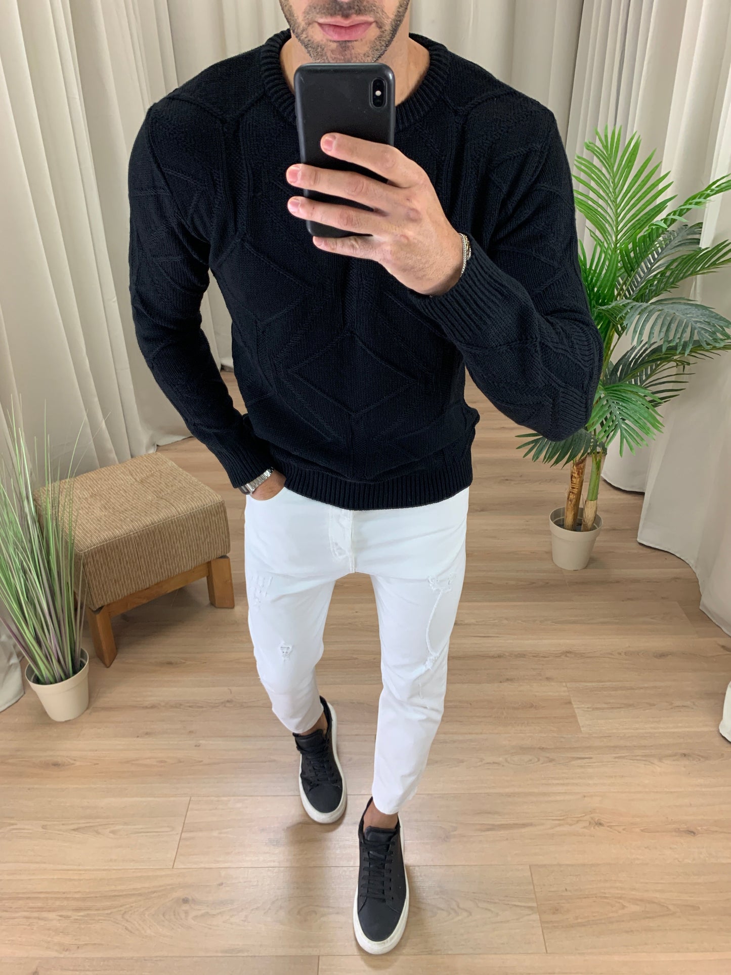 Maglioncino Lionel con Trama a Rombi col. Nero