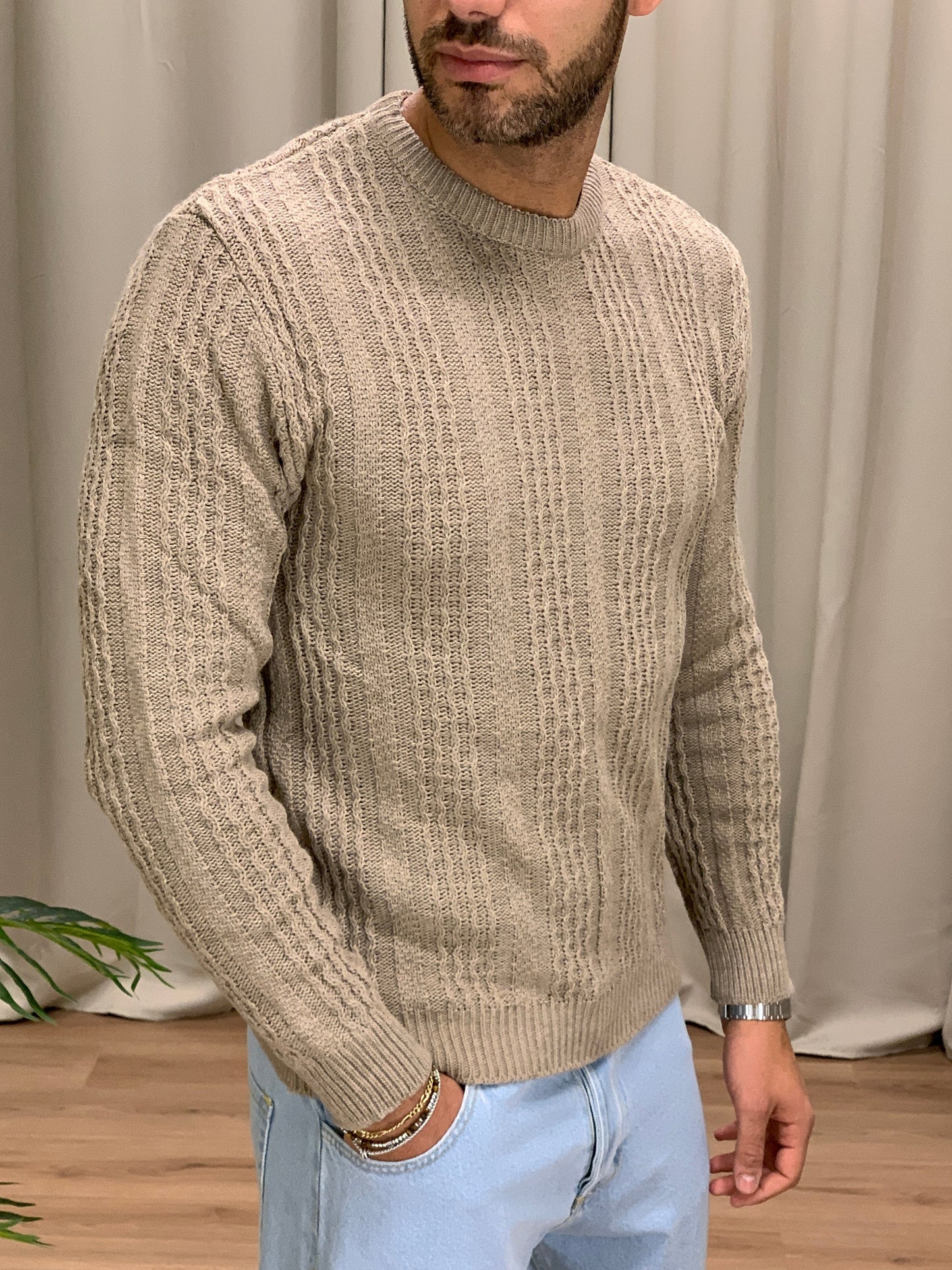 Maglioncino Labo con trama a Treccia col. Nocciola