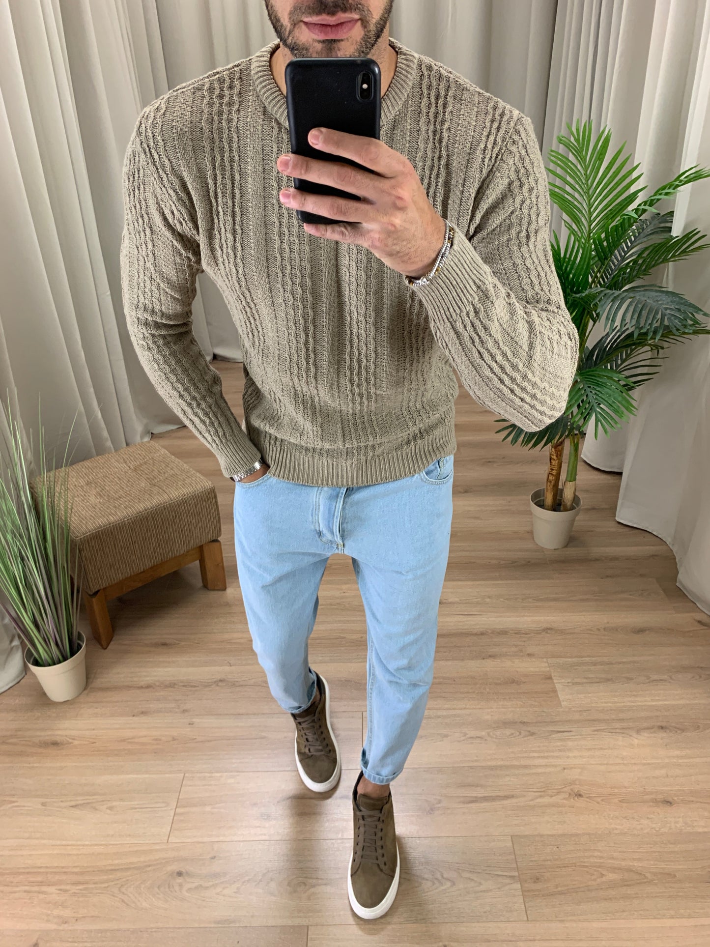 Maglioncino Labo con trama a Treccia col. Nocciola