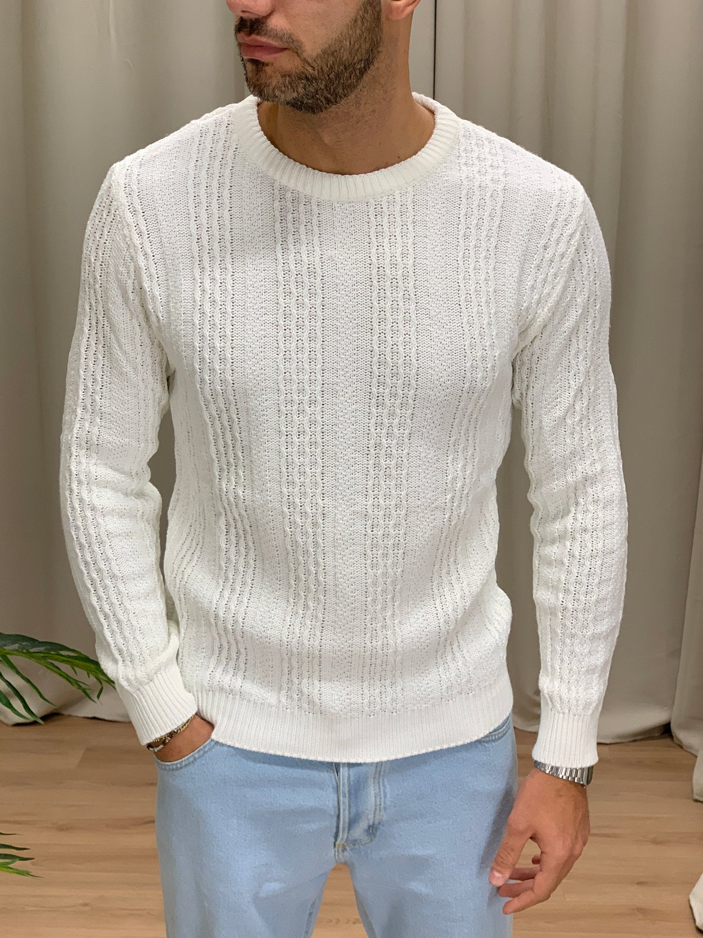 Maglioncino Labo con trama a Treccia col. Panna