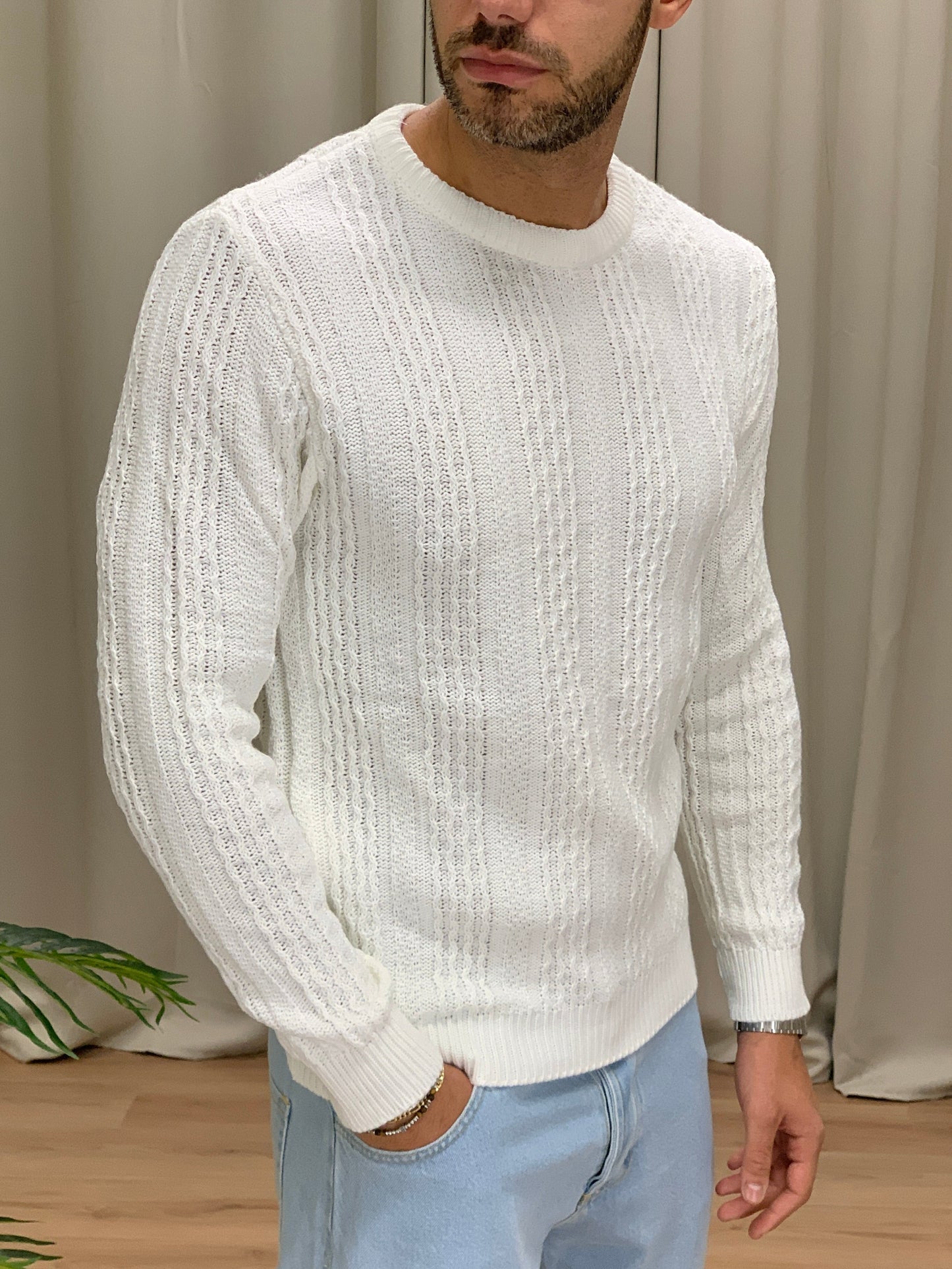 Maglioncino Labo con trama a Treccia col. Panna