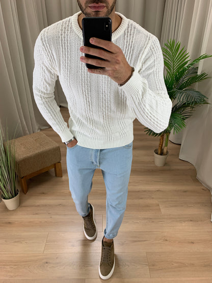 Maglioncino Labo con trama a Treccia col. Panna