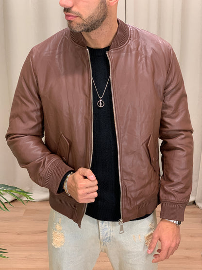 Bomber Collo College con Zip col. Marrone
