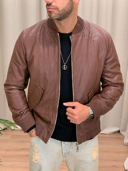 Bomber Collo College con Zip col. Marrone