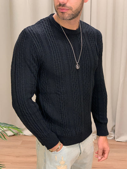 Maglioncino Labo con trama a Treccia col. Nero