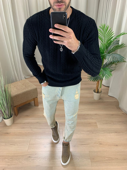 Maglioncino Labo con trama a Treccia col. Nero