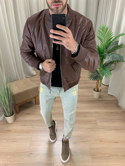 Bomber Collo College con Zip col. Marrone