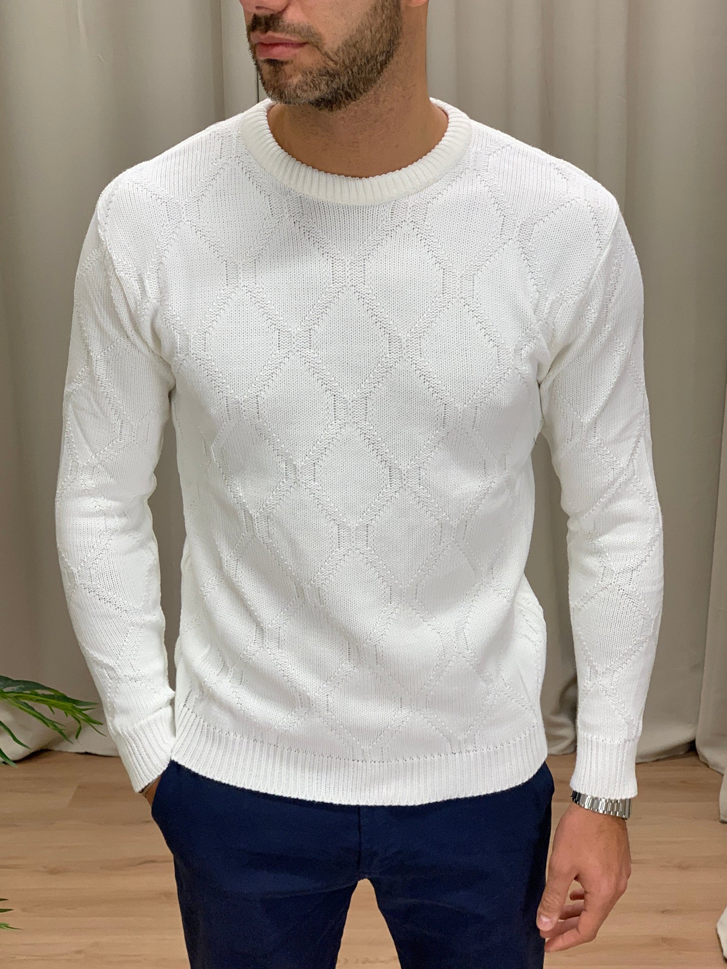 Maglioncino Pharrel girocollo con Trama col. Panna