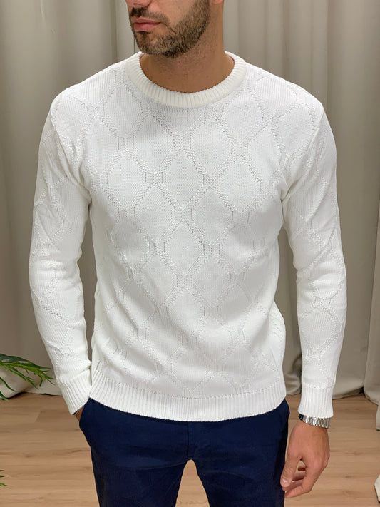 Maglioncino Pharrel girocollo con Trama col. Panna