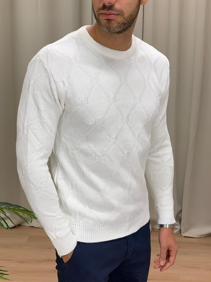 Maglioncino Pharrel girocollo con Trama col. Panna