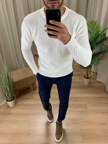 Maglioncino Pharrel girocollo con Trama col. Panna