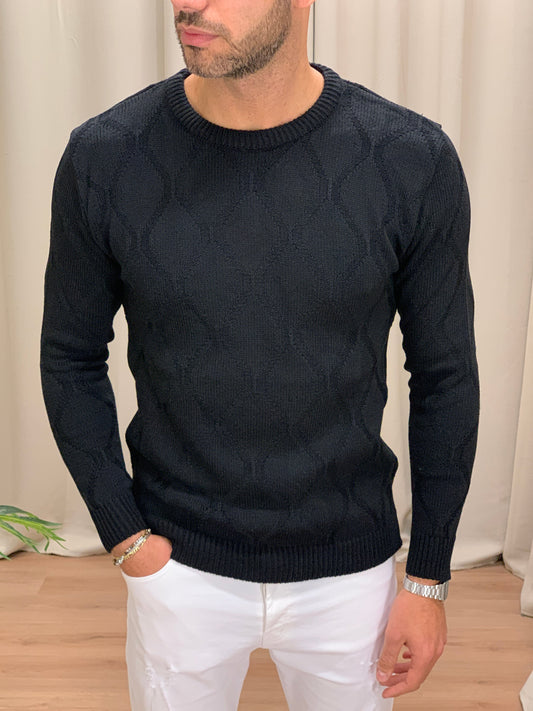 Maglioncino Pharrel girocollo con Trama col. Nero