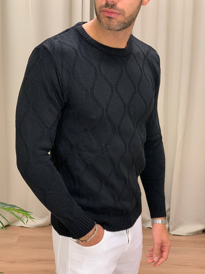 Maglioncino Pharrel girocollo con Trama col. Nero