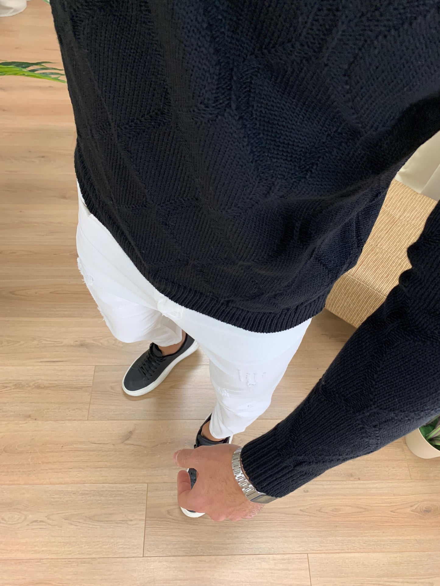 Maglioncino Pharrel girocollo con Trama col. Nero