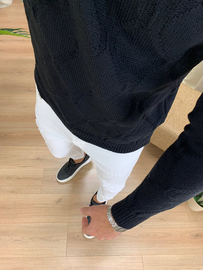 Maglioncino Pharrel girocollo con Trama col. Nero